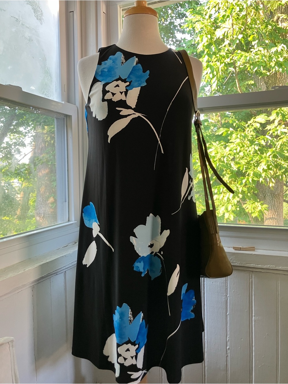 Ralph Lauren Black Midi Dress with Blue & White Floral Print